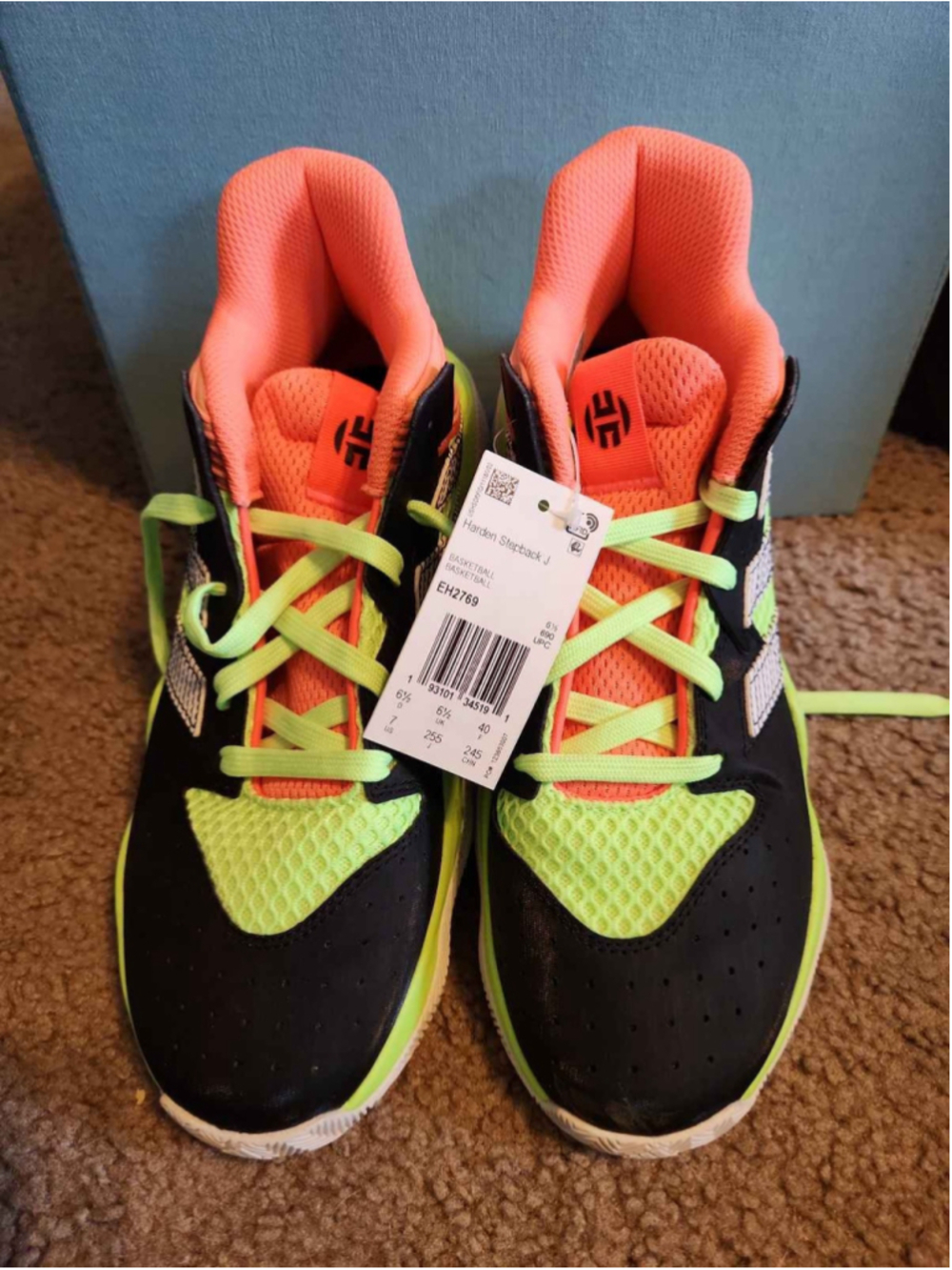 Adidas Harden Stepback J Youth 6.5 Black Orange Green Basketball Shoes